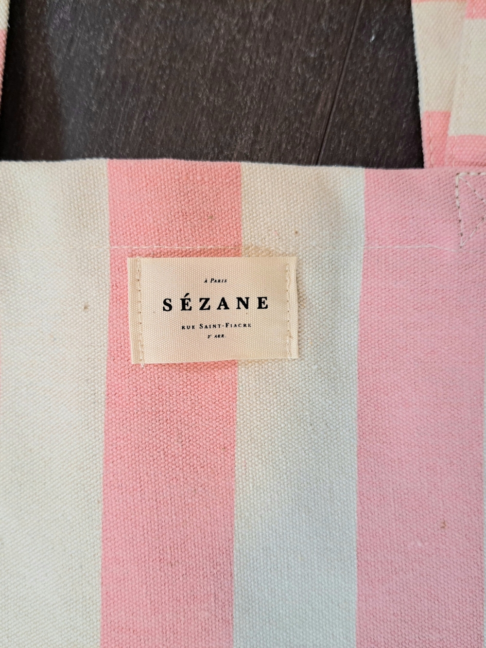 Sezane Pink and Cream Striped Canvas Tote - Picture 2 of 4